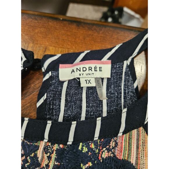 Andree by Unit Embroidered Floral Striped Sleeveless Sz 1X Trapeze Tank - Picture 2 of 7